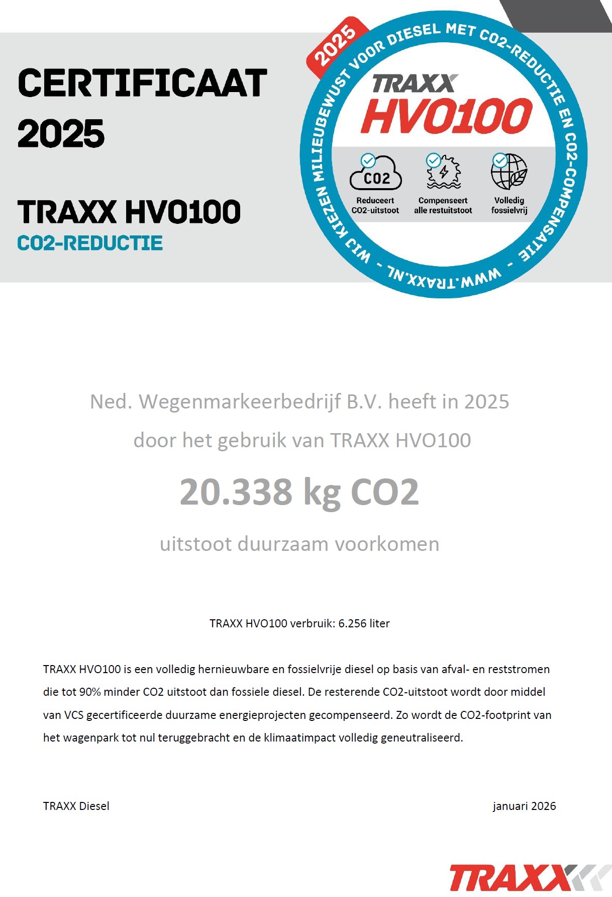 TRAXX HVO100 Certificaat