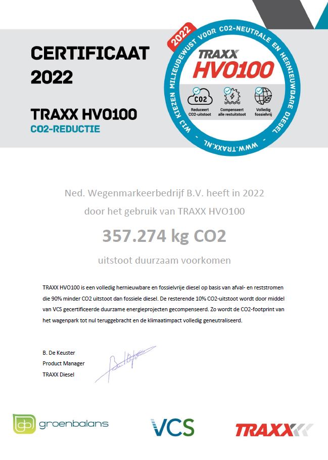 TRAXX HVO100 Certificaat 2022